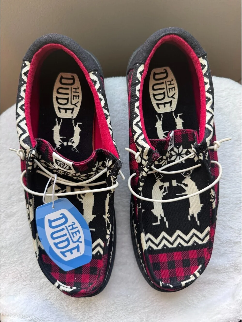 New Hey Dude Mens Wally Holiday Cheers Men's Size 15 Black Multi Christmas Shoes